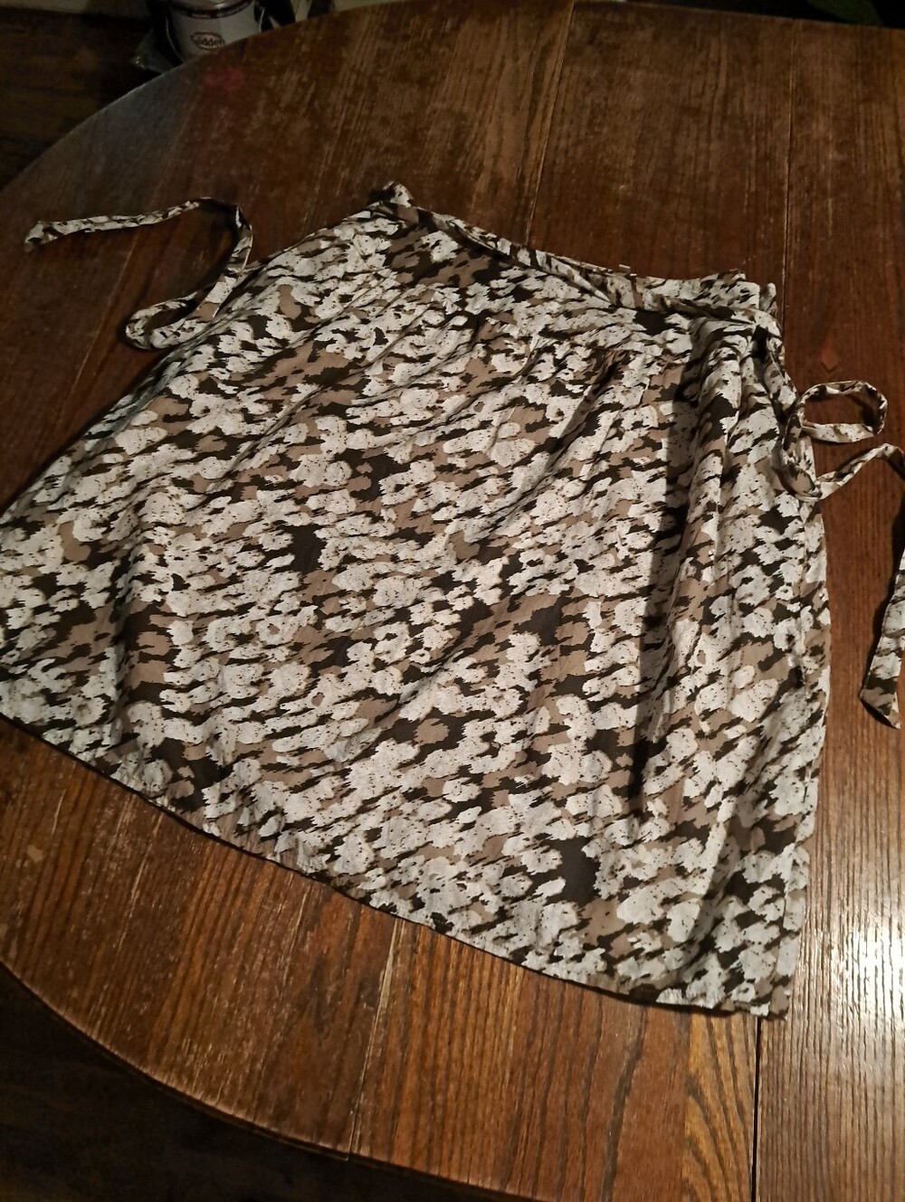 Madison Neutral Abstract Print Cotton A-Line Skirt with Belt Size 14 Side Zip